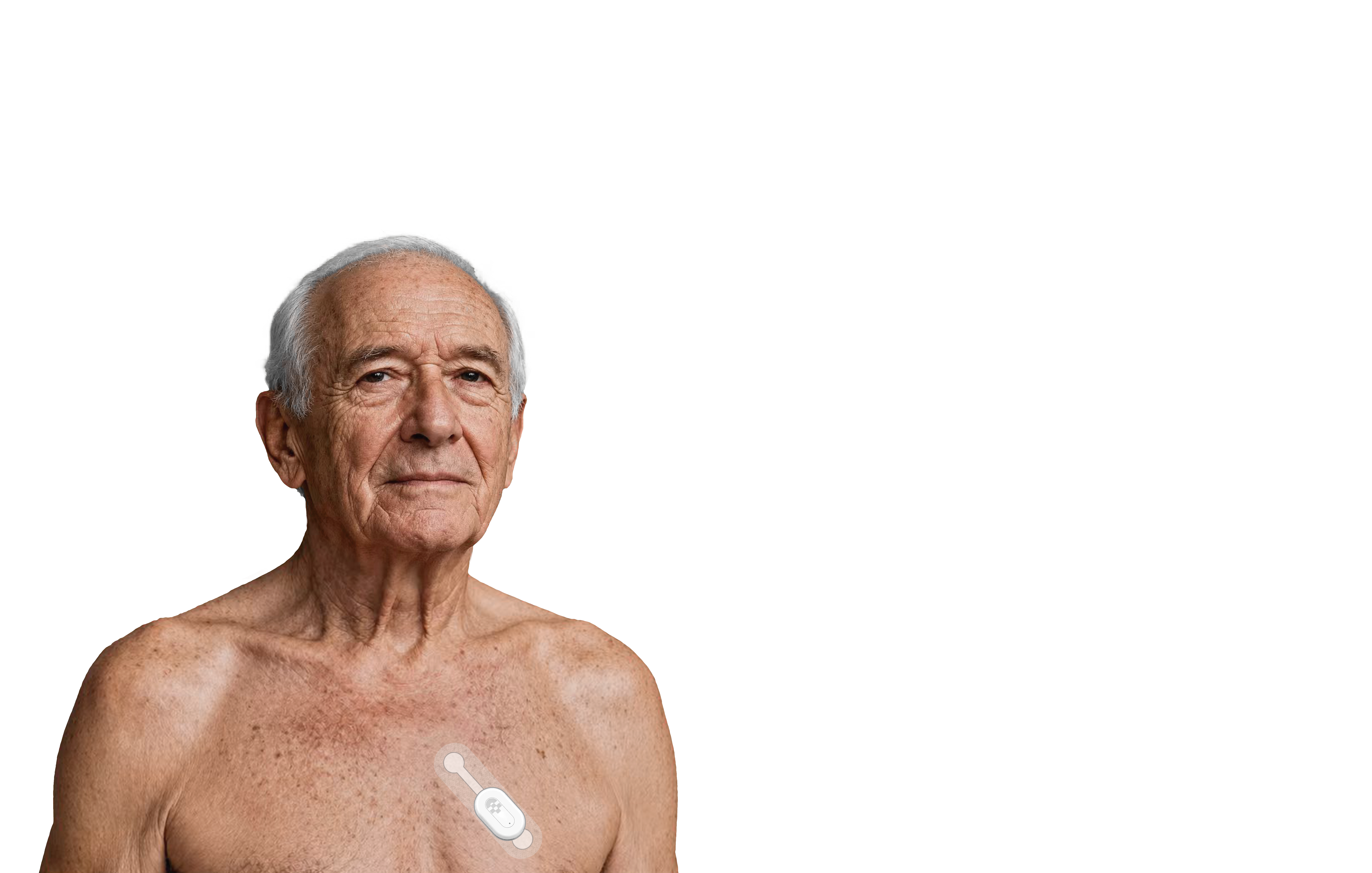 Older adult wearing the Rhythm Master ECG patch